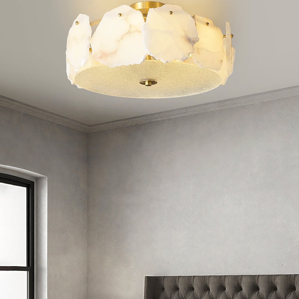 Alabaster Ceiling Lamp | Organic Design Copper Base | 45cm or 60cm Diameter