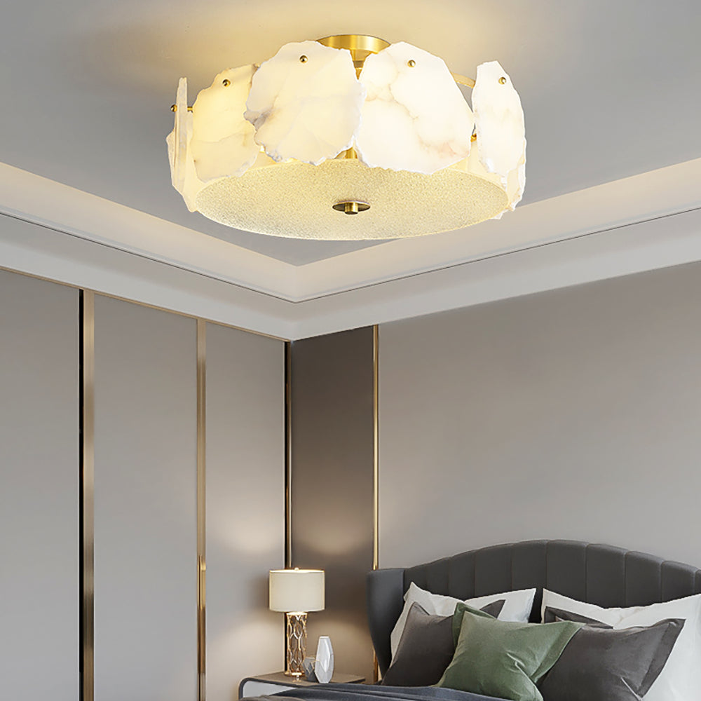 Alabaster Ceiling Lamp | Organic Design Copper Base | 45cm or 60cm Diameter