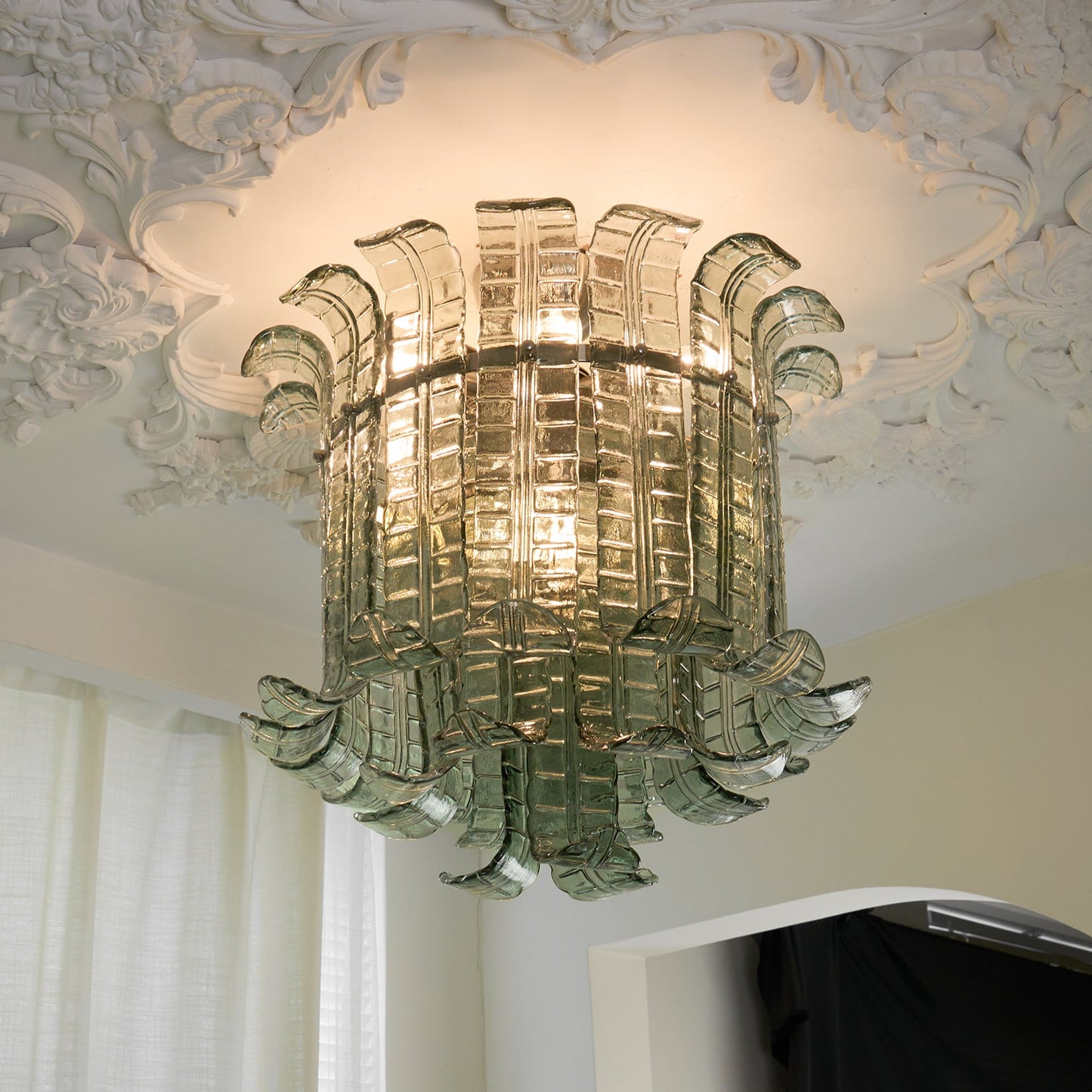 Murano Glass Ceiling Lamp | Hand-Crafted | Green Shade | 52cm Diameter