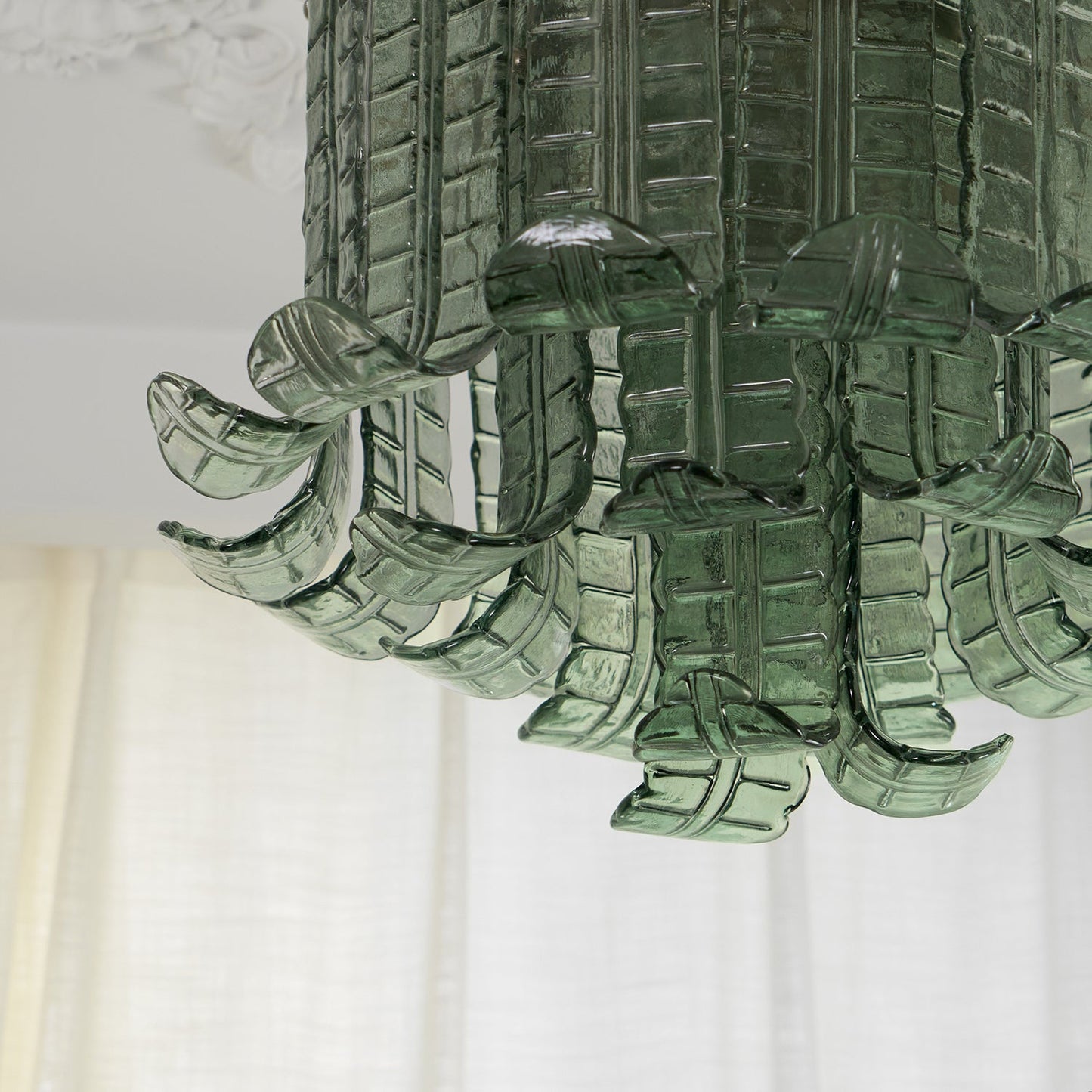 Murano Glass Ceiling Lamp | Hand-Crafted | Green Shade | 52cm Diameter