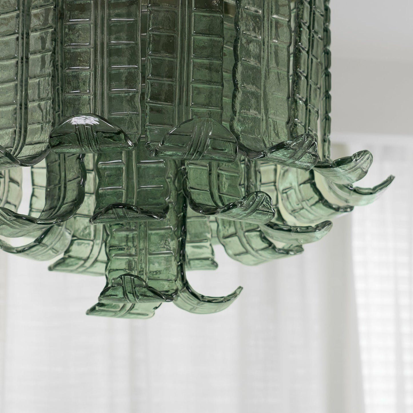 Murano Glass Ceiling Lamp | Hand-Crafted | Green Shade | 52cm Diameter