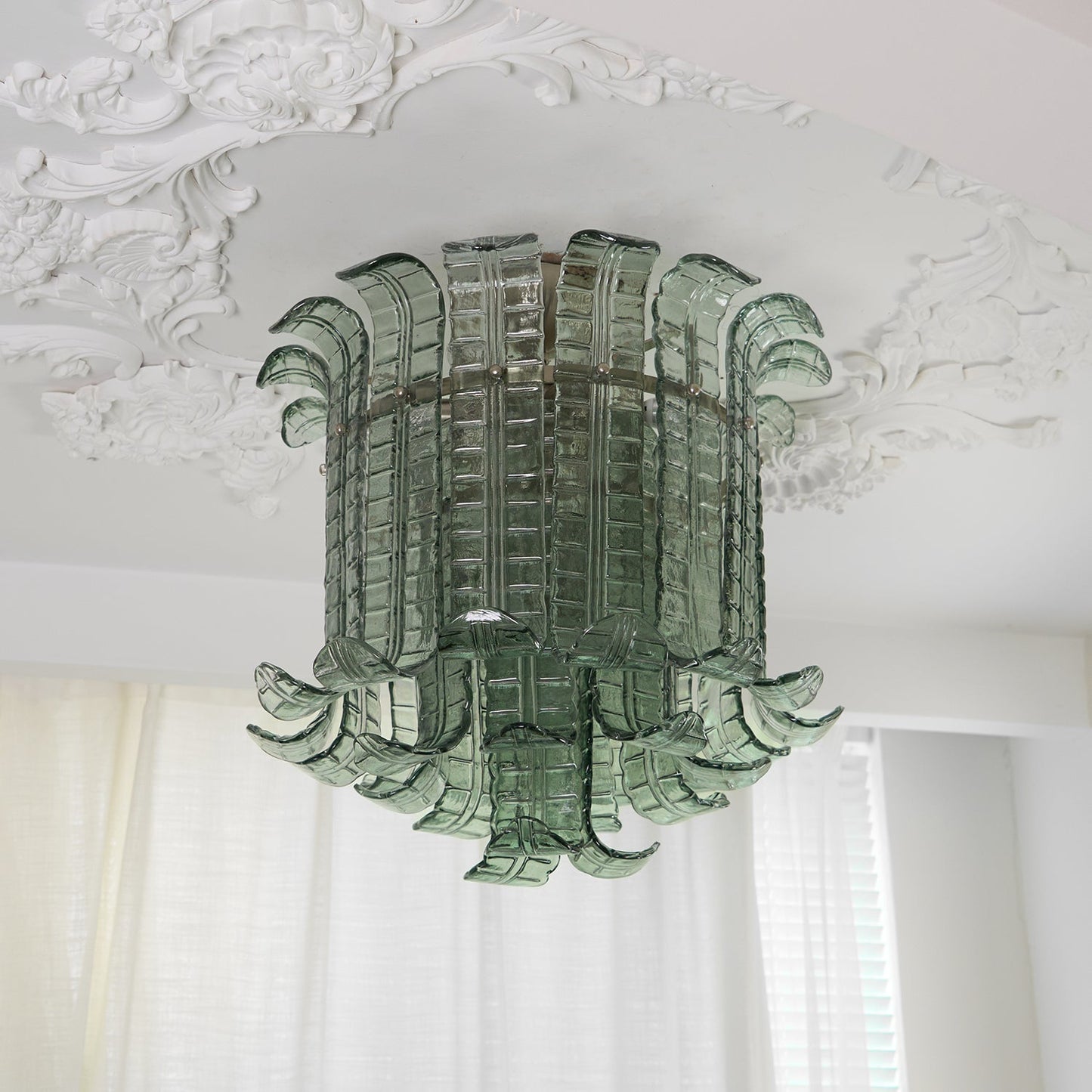 Murano Glass Ceiling Lamp | Hand-Crafted | Green Shade | 52cm Diameter