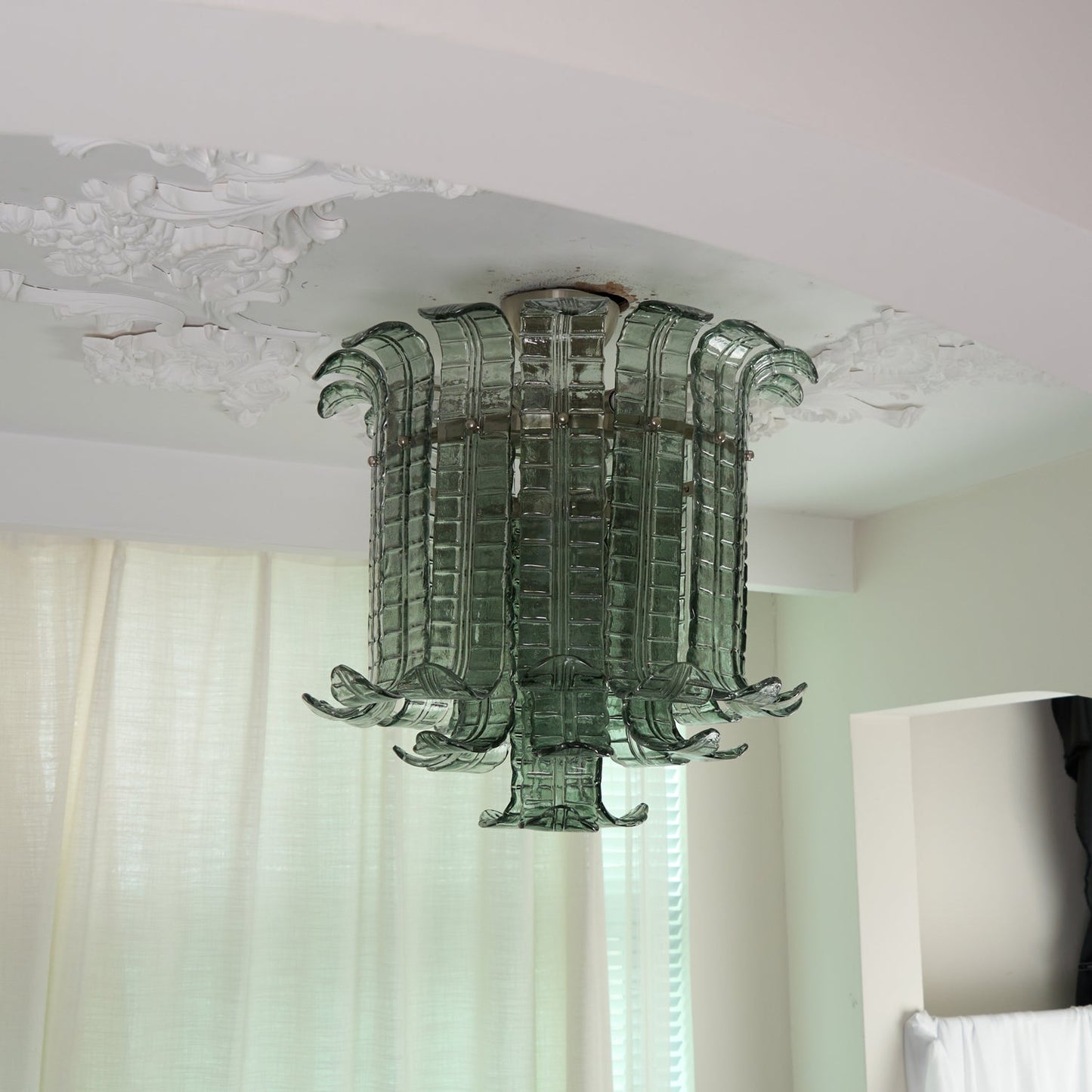 Murano Glass Ceiling Lamp | Hand-Crafted | Green Shade | 52cm Diameter