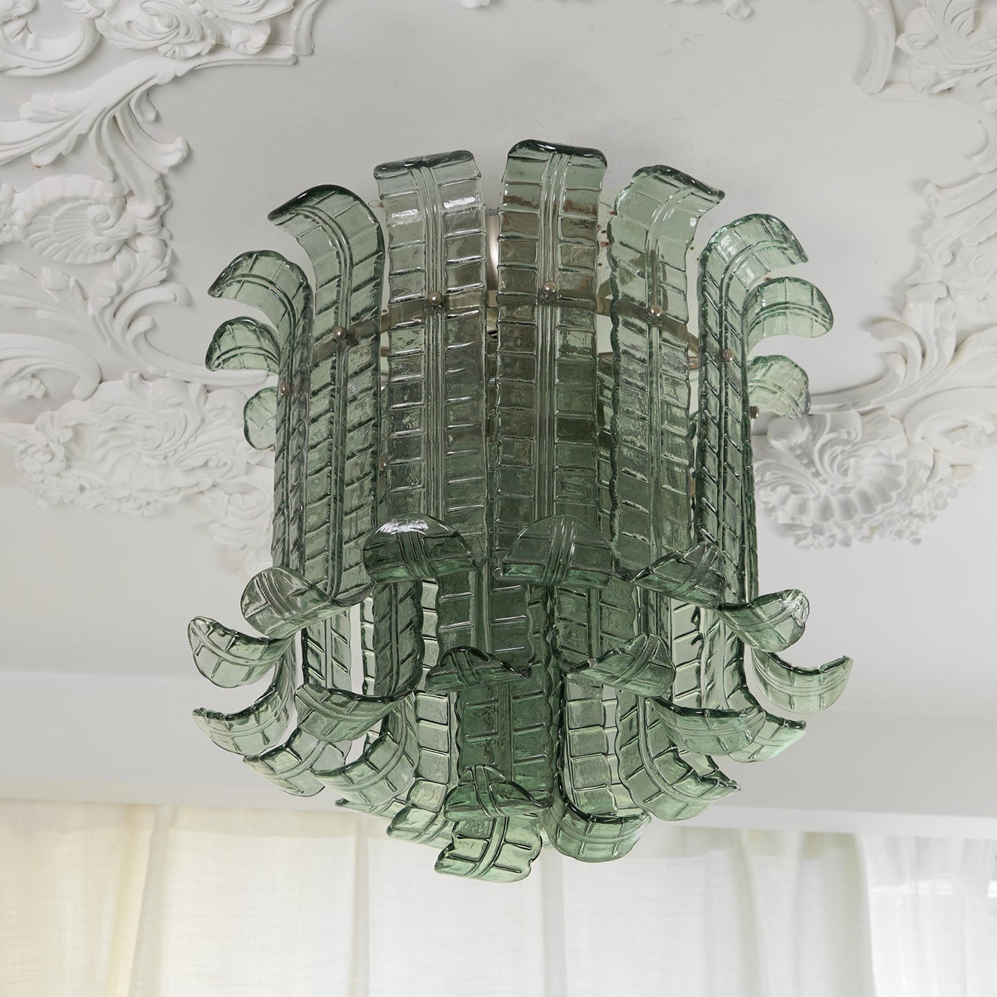 Murano Glass Ceiling Lamp | Hand-Crafted | Green Shade | 52cm Diameter