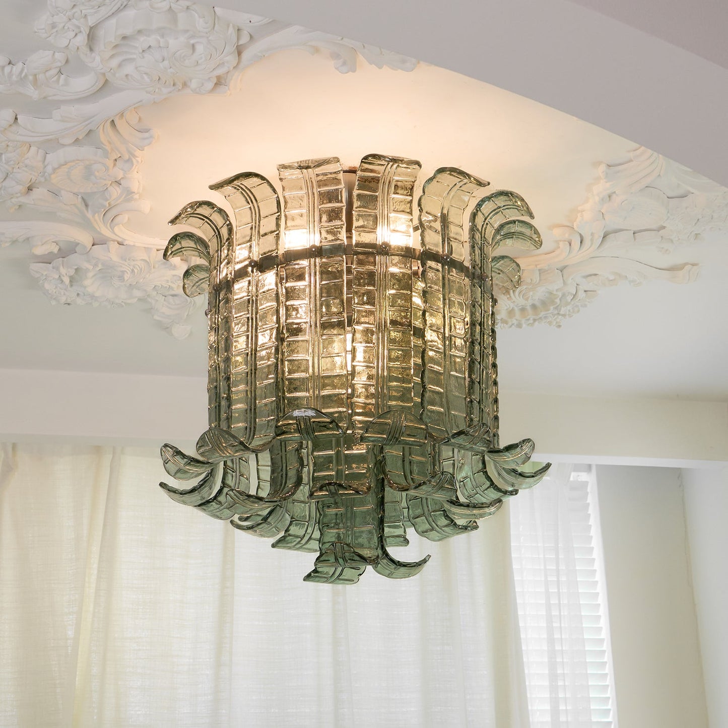 Murano Glass Ceiling Lamp | Hand-Crafted | Green Shade | 52cm Diameter