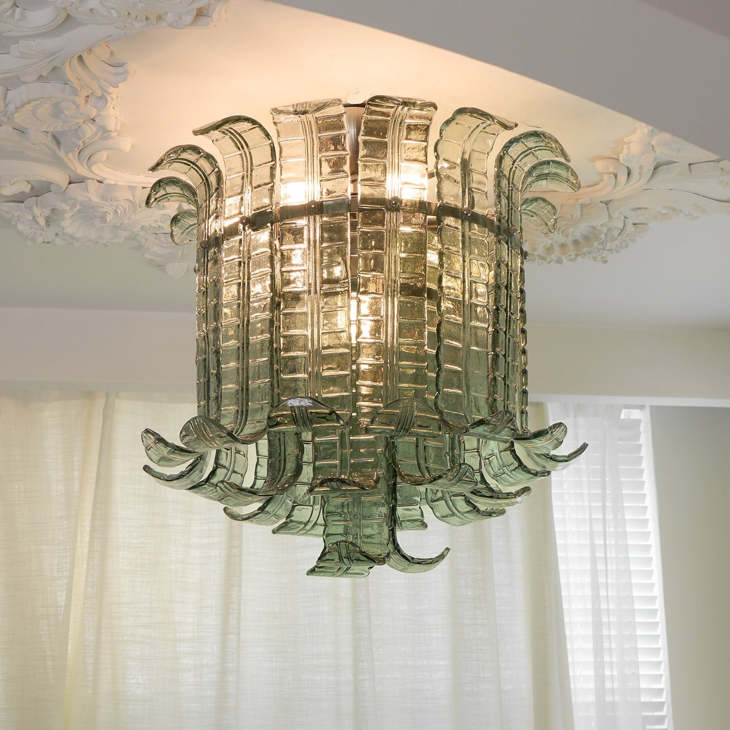 Murano Glass Ceiling Lamp | Hand-Crafted | Green Shade | 52cm Diameter