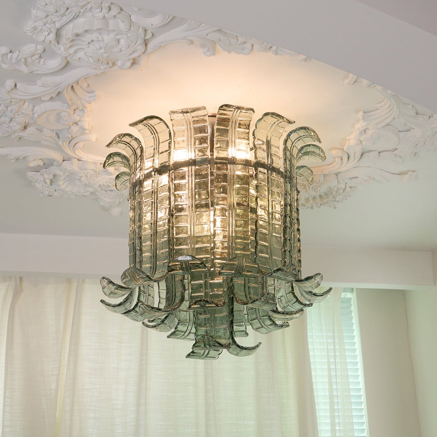 Murano Glass Ceiling Lamp | Hand-Crafted | Green Shade | 52cm Diameter
