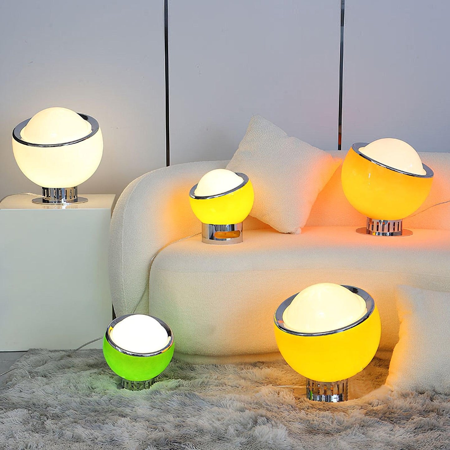 Valeria Table Lamp | Stainless Steel & Glass | Chrome with Colorful Shades