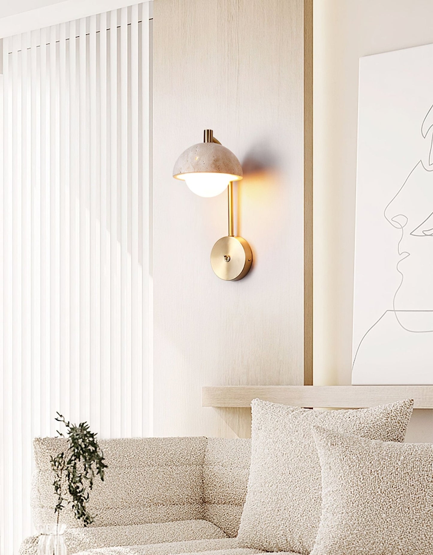 Vellum Wall Lamp | Yellow Travertine & Opal Glass | 15cm Diameter