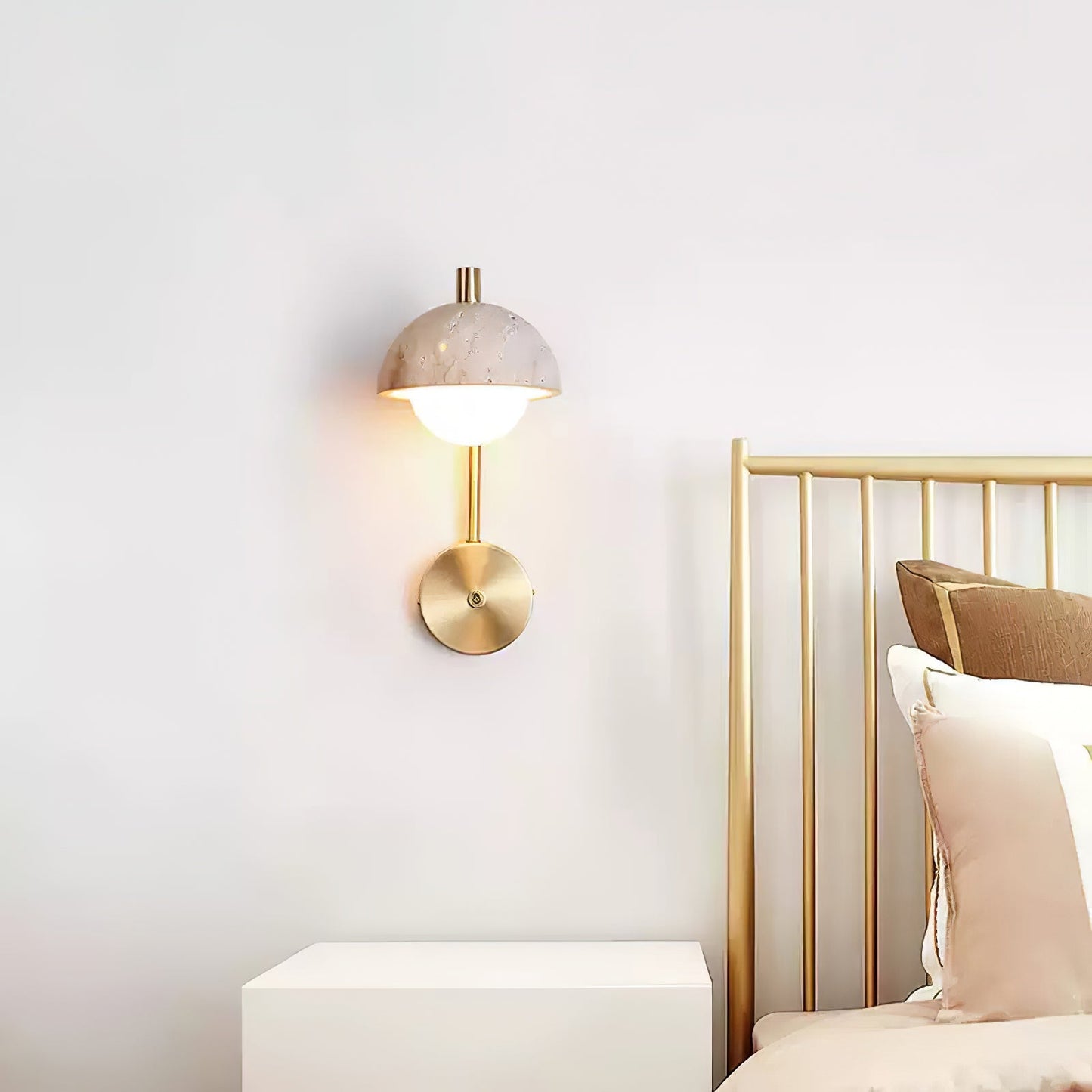 Vellum Wall Lamp | Yellow Travertine & Opal Glass | 15cm Diameter
