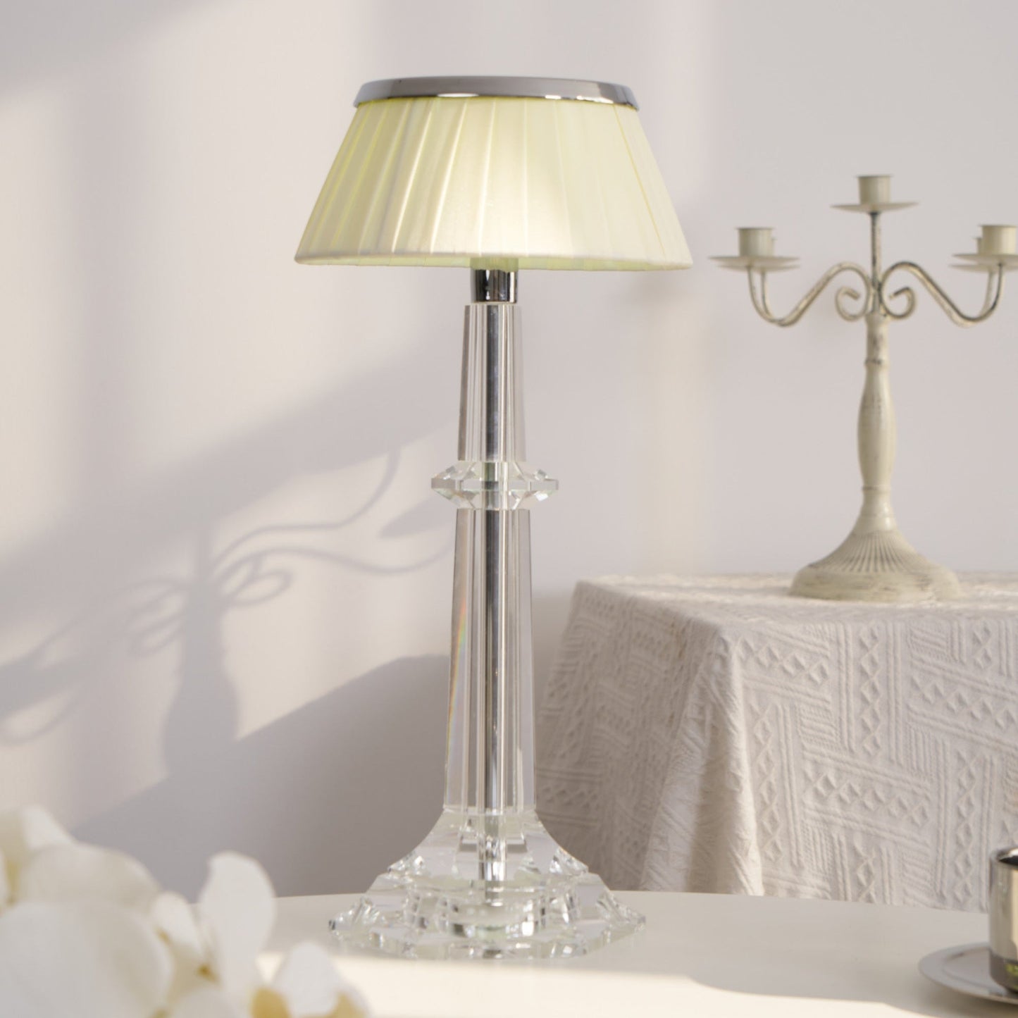 Versailles Table Lamp | Metal & Glass | Chrome Finish, White Shade