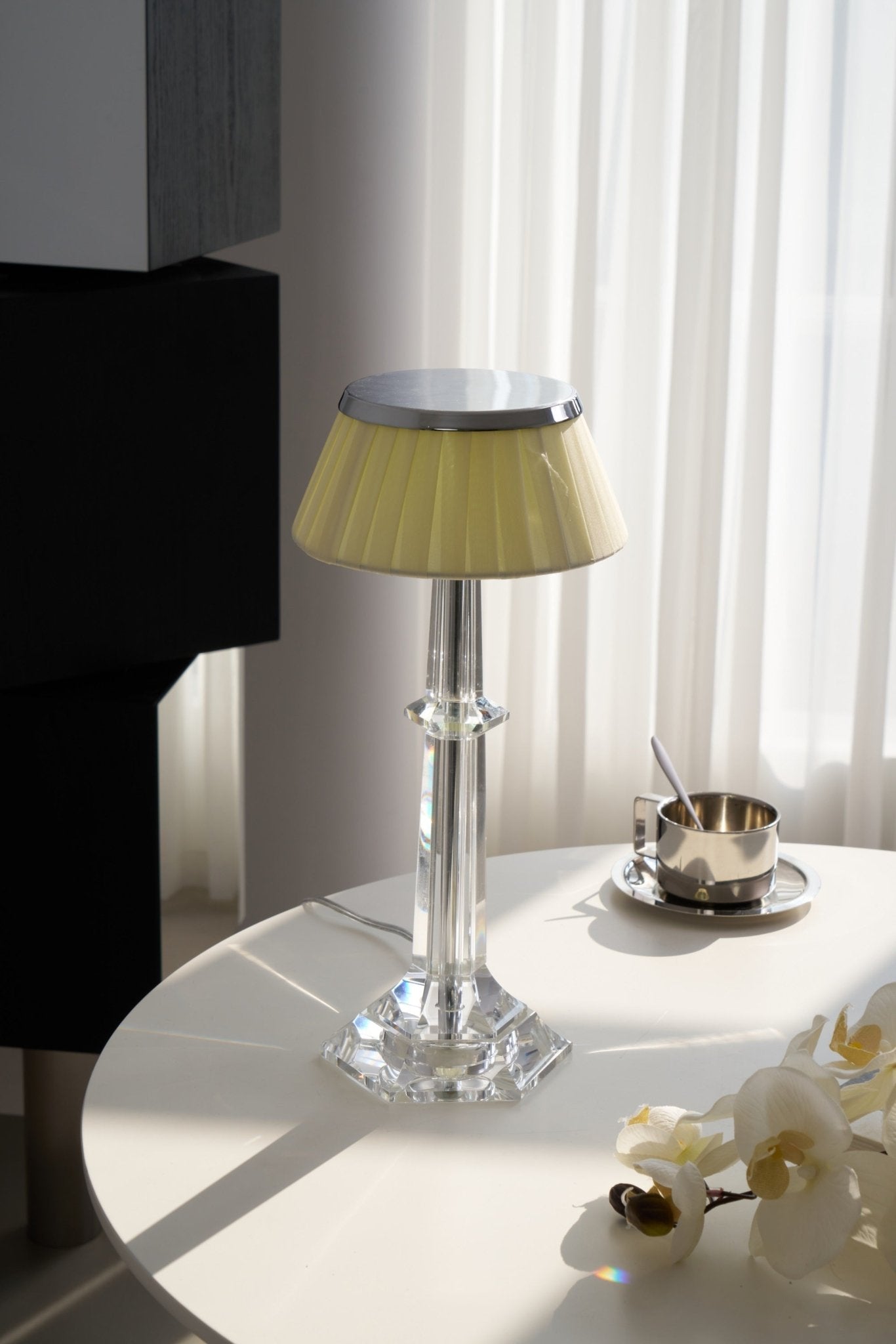 Versailles Table Lamp | Metal & Glass | Chrome Finish, White Shade