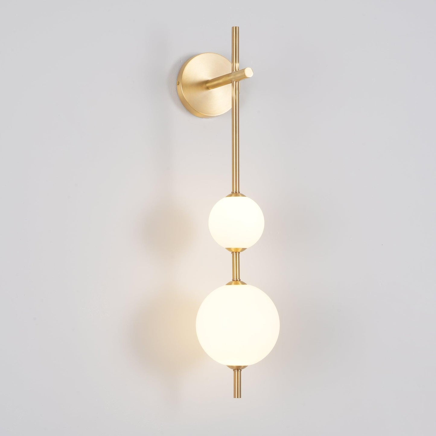 Vertical Globe Wall Lamp | Gold Metal & White Glass | Dimmable