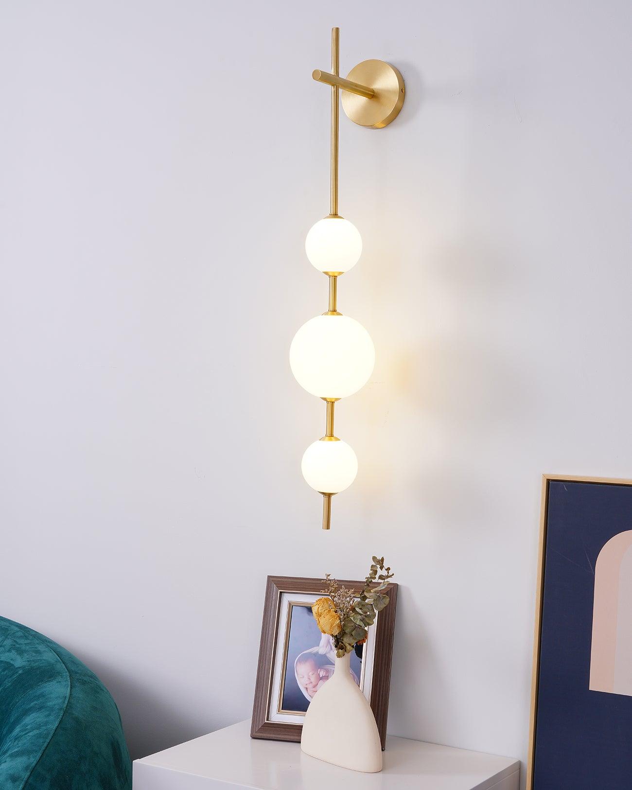 Vertical Globe Wall Lamp | Gold Metal & White Glass | Dimmable