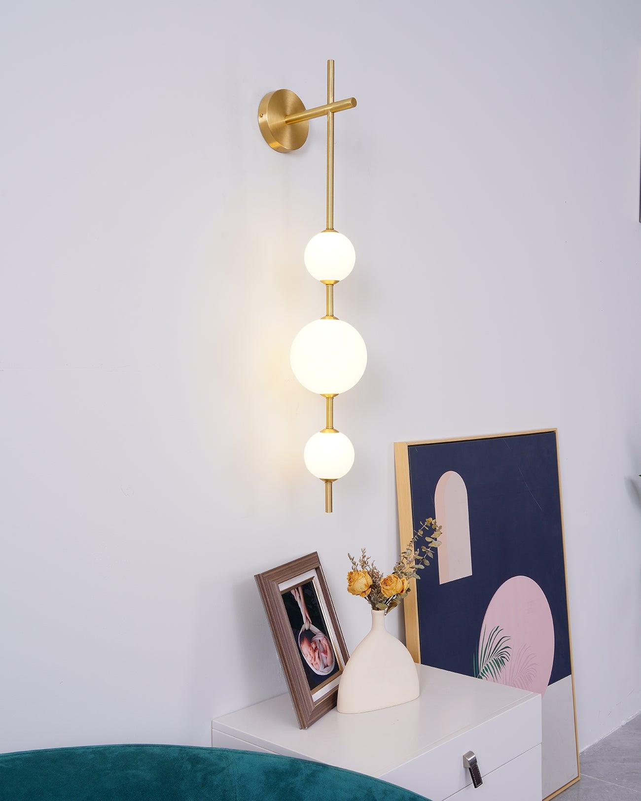 Vertical Globe Wall Lamp | Gold Metal & White Glass | Dimmable