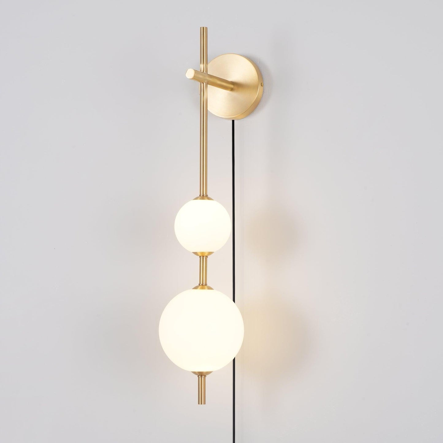 Vertical Globe Wall Lamp | Brass & Metal | Matte White Glass Shade