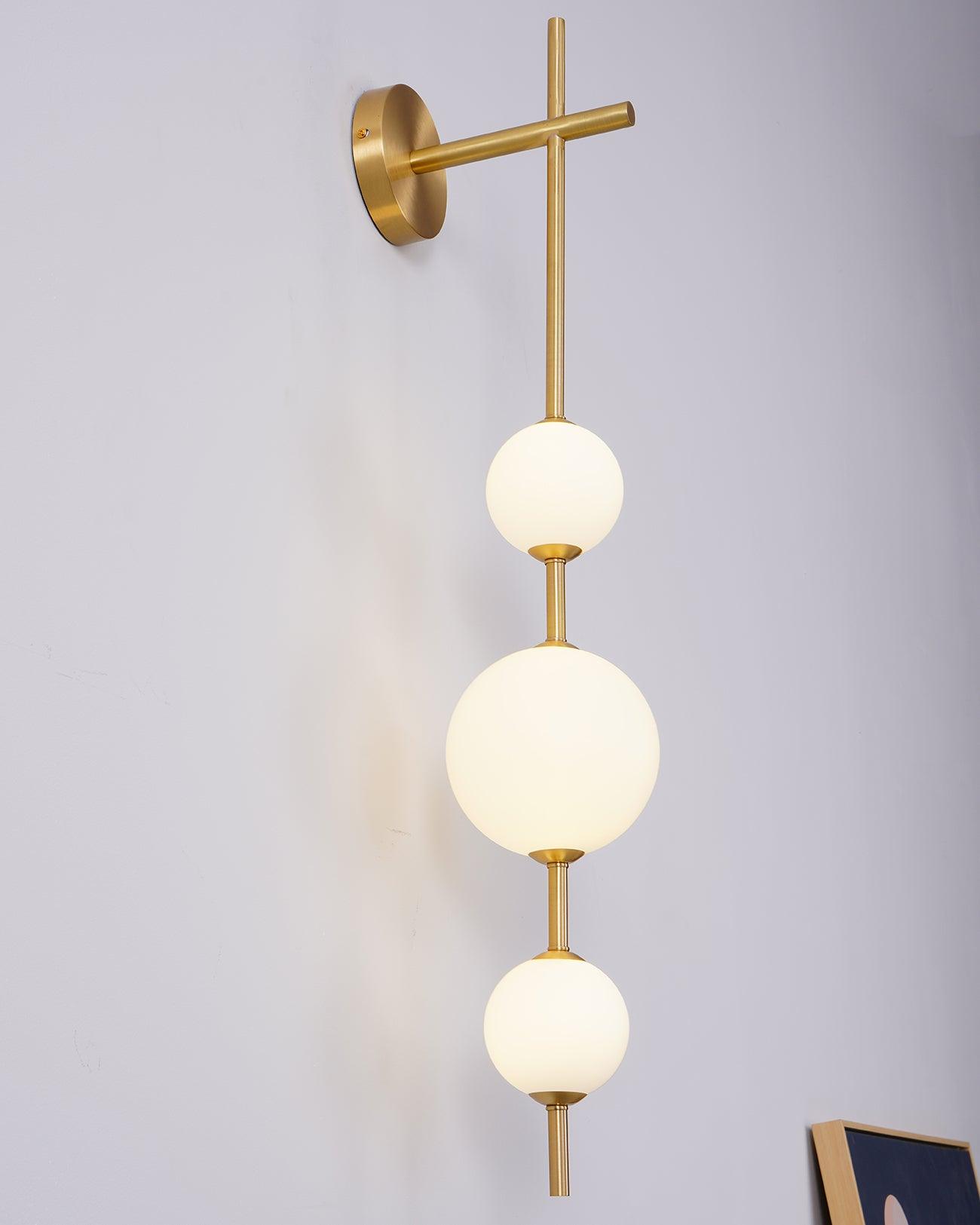 Vertical Globe Wall Lamp | Gold Metal & White Glass | Dimmable