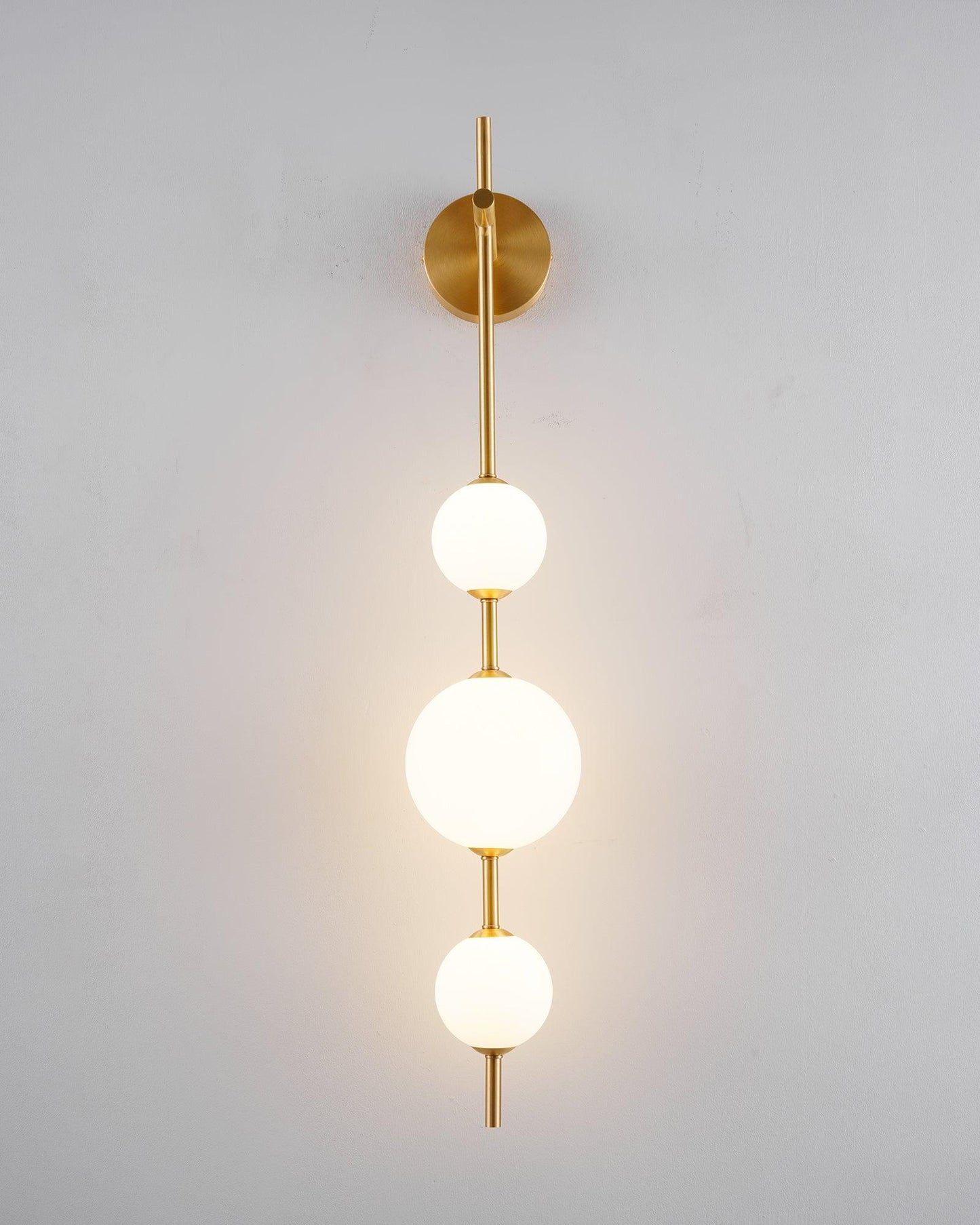 Vertical Globe Wall Lamp | Gold Metal & White Glass | Dimmable