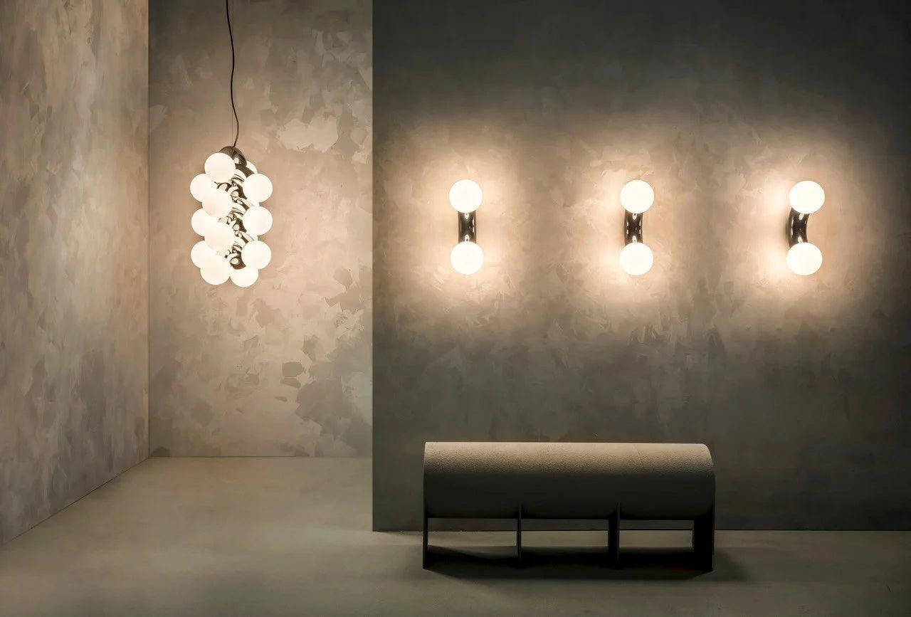 Vine Wall Lamp | Chrome Arc with Glass Globes | Indoor Lighting