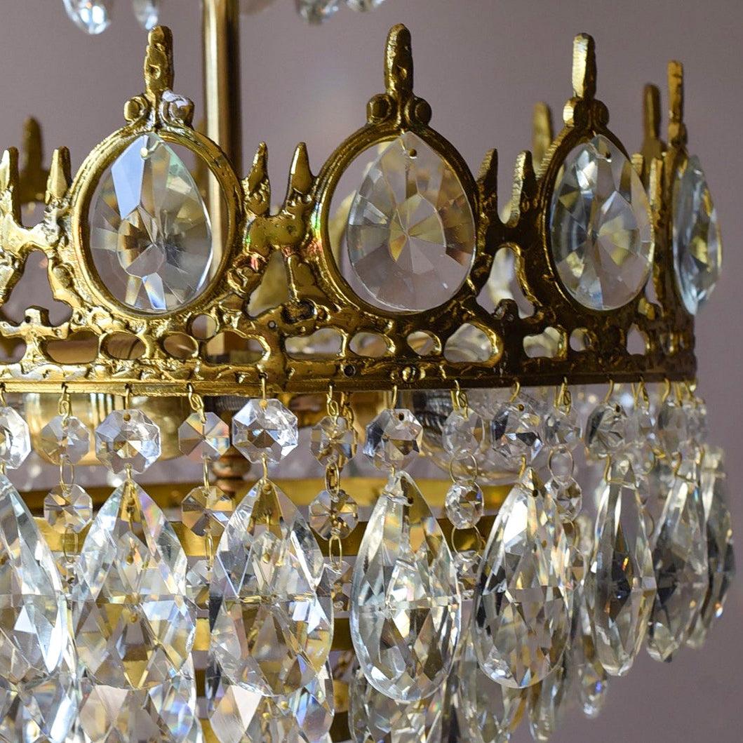 Vintage Crystal Table Lamp | Clear Crystals & Copper Plating | 20cm Diameter