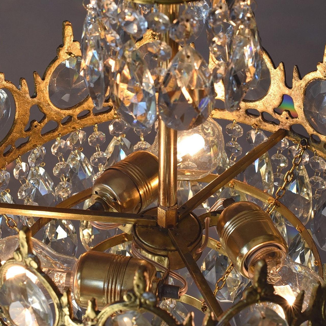 Vintage Crystal Table Lamp | Clear Crystals & Copper Plating | 20cm Diameter