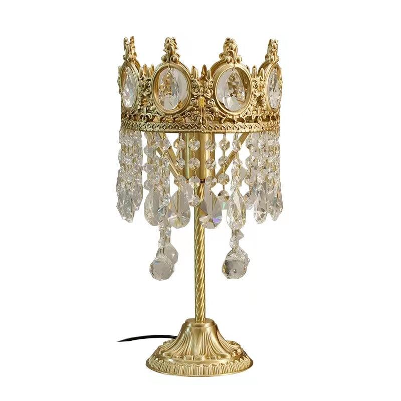 Vintage Crystal Table Lamp | Clear Crystals & Copper Plating | 20cm Diameter