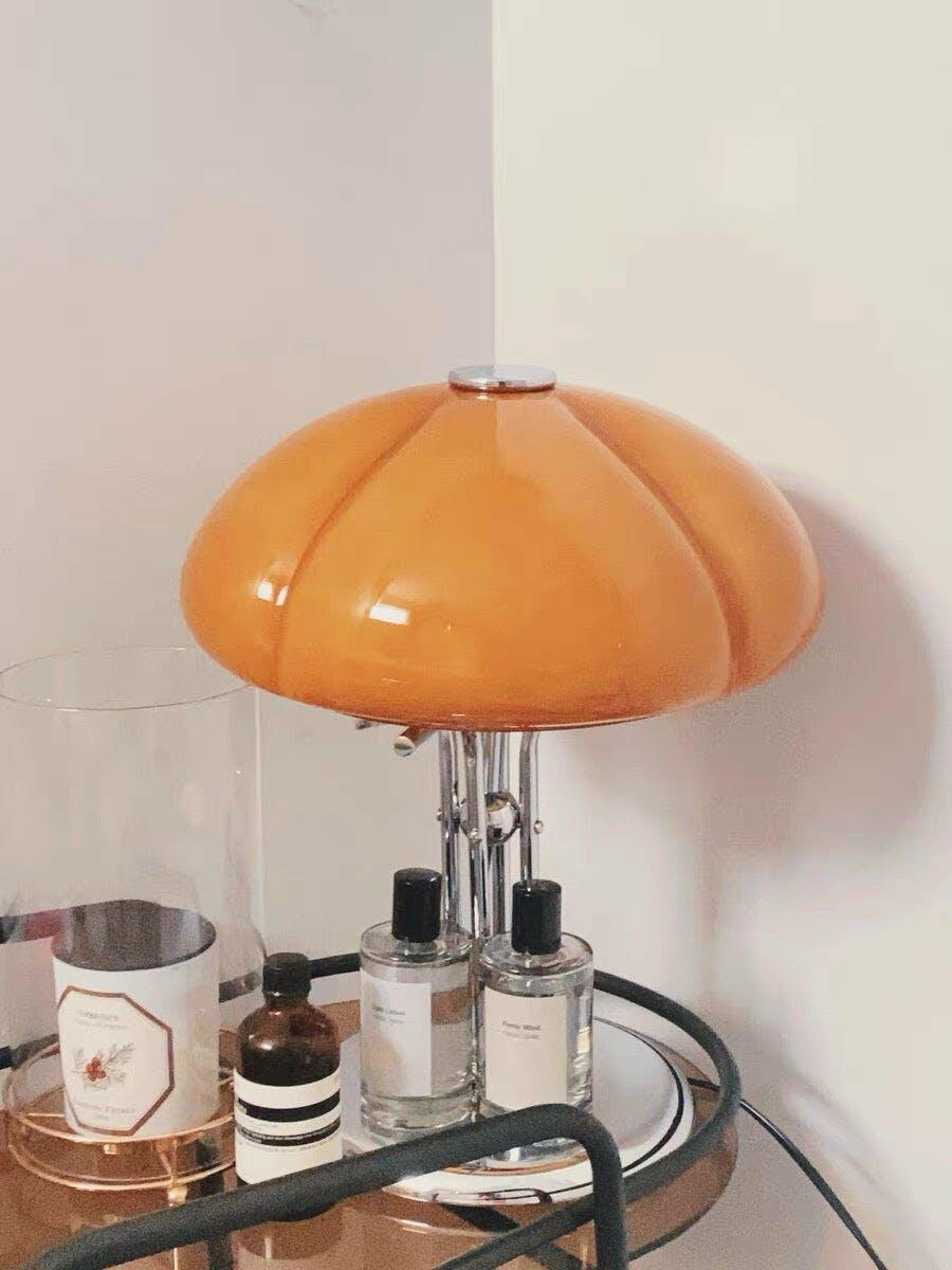Bauhaus Table Lamp | Amber Glass Shade | Chrome Finish