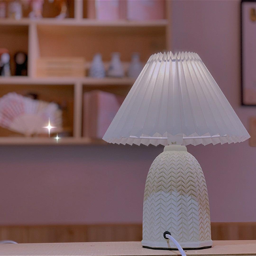 Vintage Table Lamp | Ceramic & Fabric | Light Green & Beige