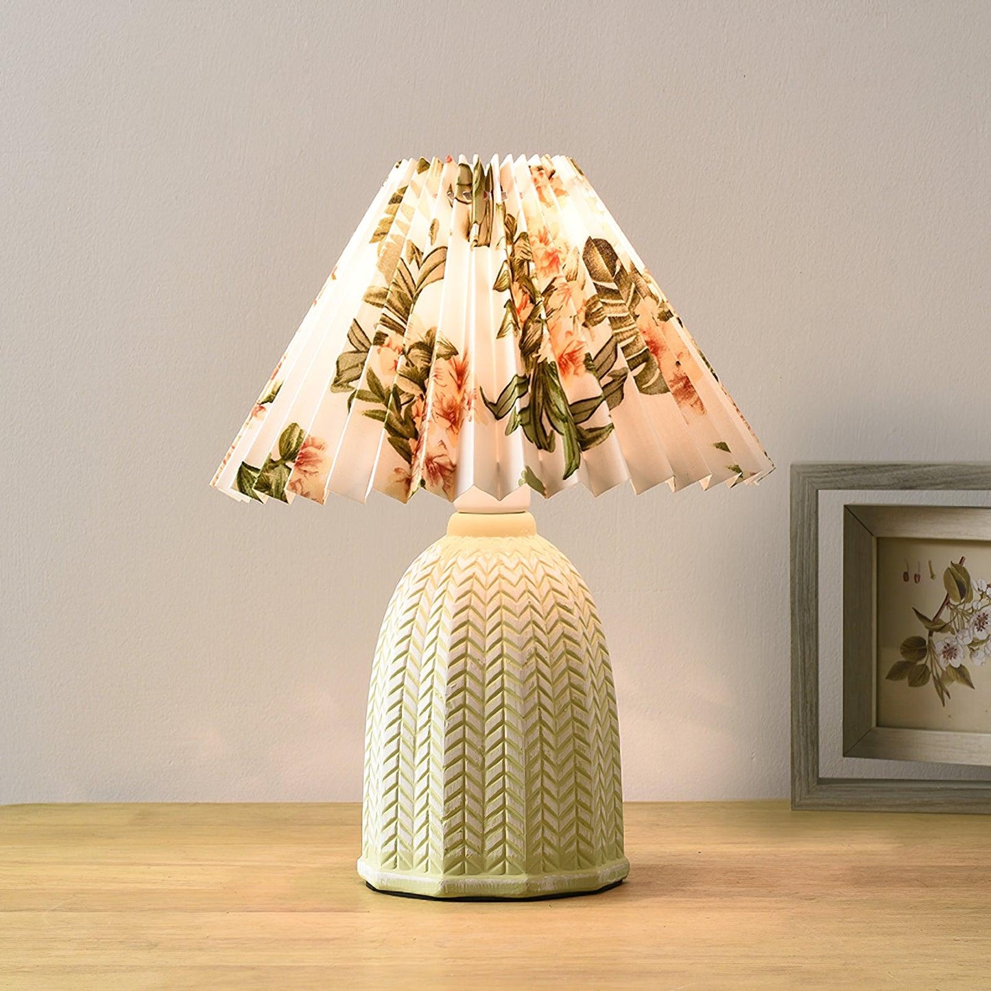 Vintage Table Lamp | Ceramic & Fabric | Light Green & Beige