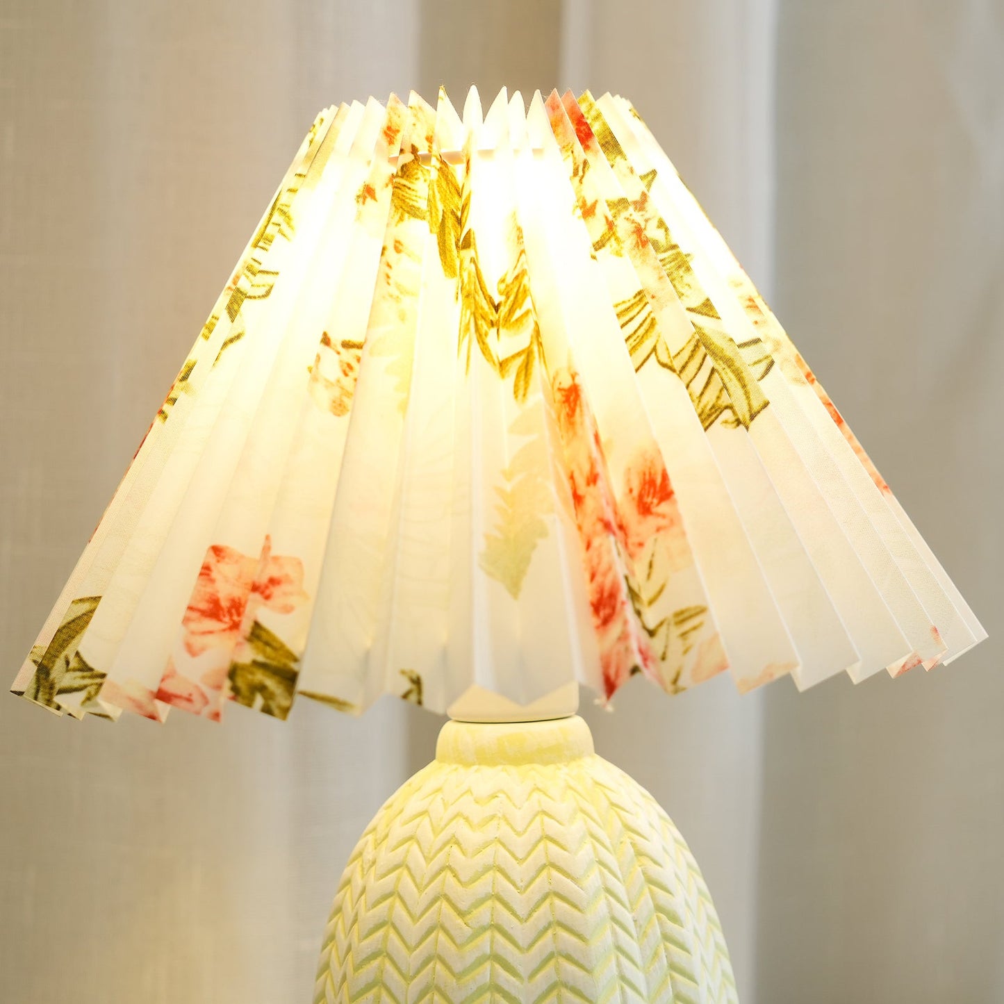 Vintage Table Lamp | Ceramic & Fabric | Light Green & Beige