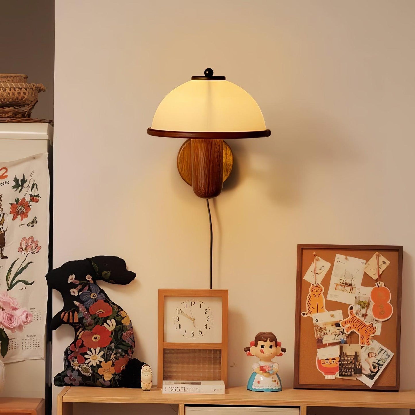 Mushroom Wall Lamp | Oak Wood & White Shade | 2-Pack