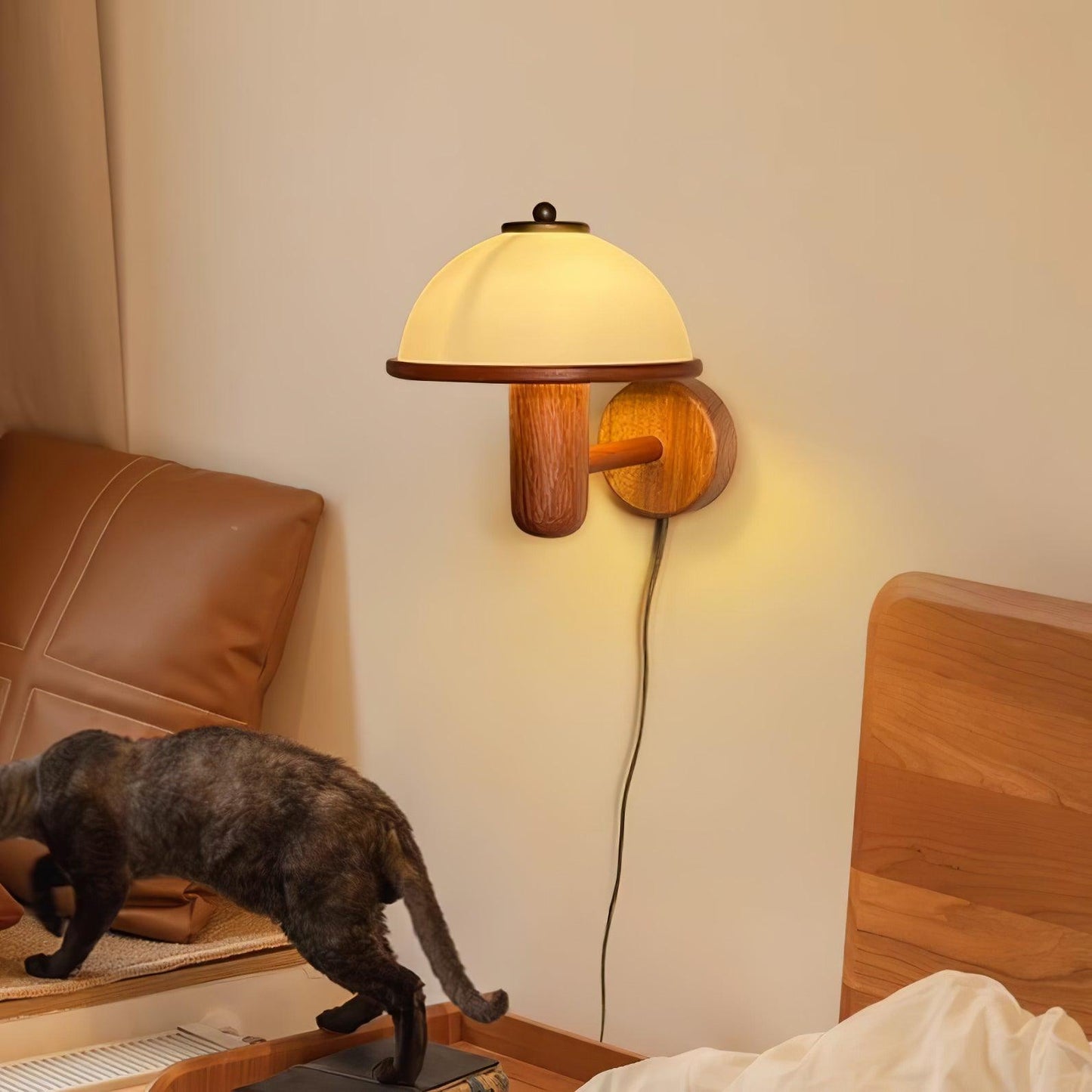 Mushroom Wall Lamp | Oak Wood & White Shade | 2-Pack