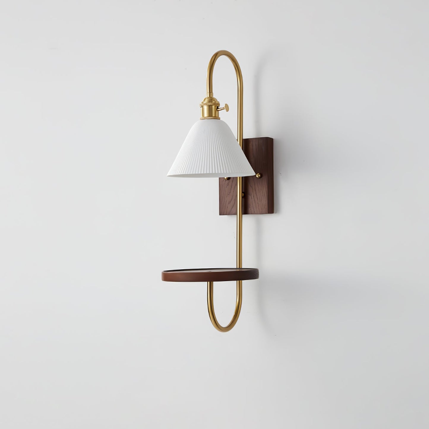 Walnut Shelf Sconce | Brass Arm & Glass Shade | Set of 2
