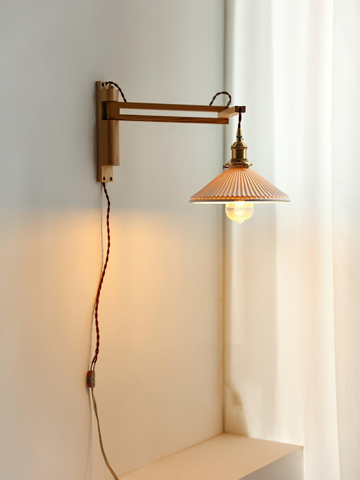 Swing Arm Wall Lamp | Walnut & White Ceramic | Set of 2