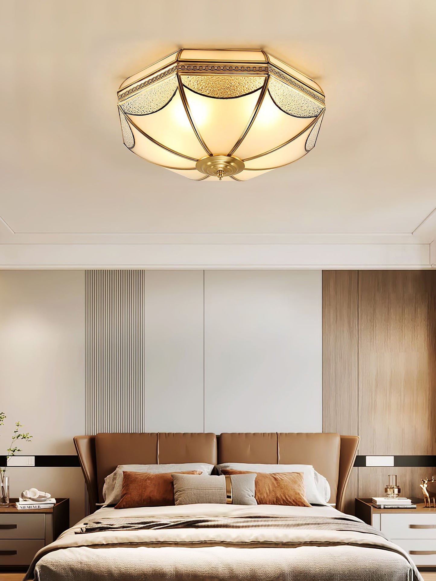 Warehouse Dome Shape Ceiling Lamp | Brass & Glass | 3/4/6 Bulbs Options