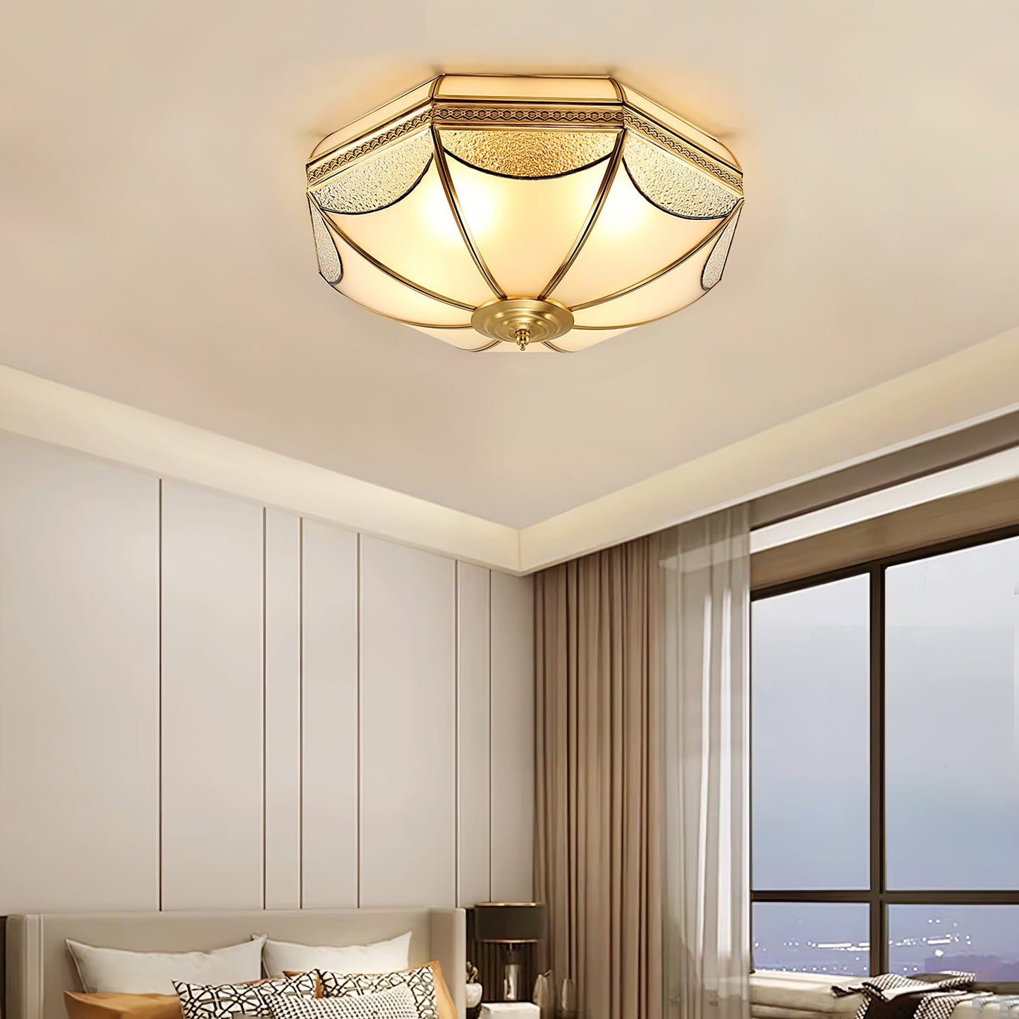 Warehouse Dome Shape Ceiling Lamp | Brass & Glass | 3/4/6 Bulbs Options