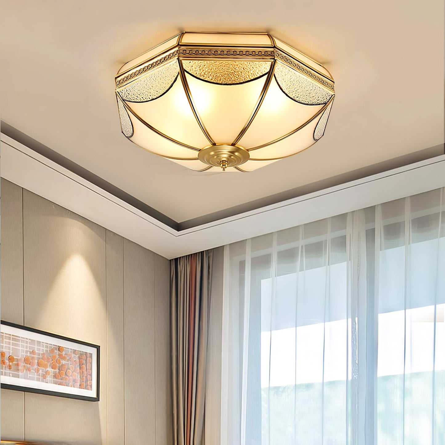 Warehouse Dome Shape Ceiling Lamp | Brass & Glass | 3/4/6 Bulbs Options