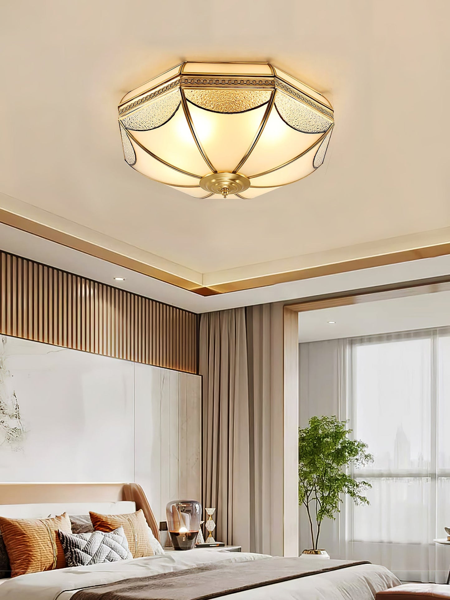 Warehouse Dome Shape Ceiling Lamp | Brass & Glass | 3/4/6 Bulbs Options