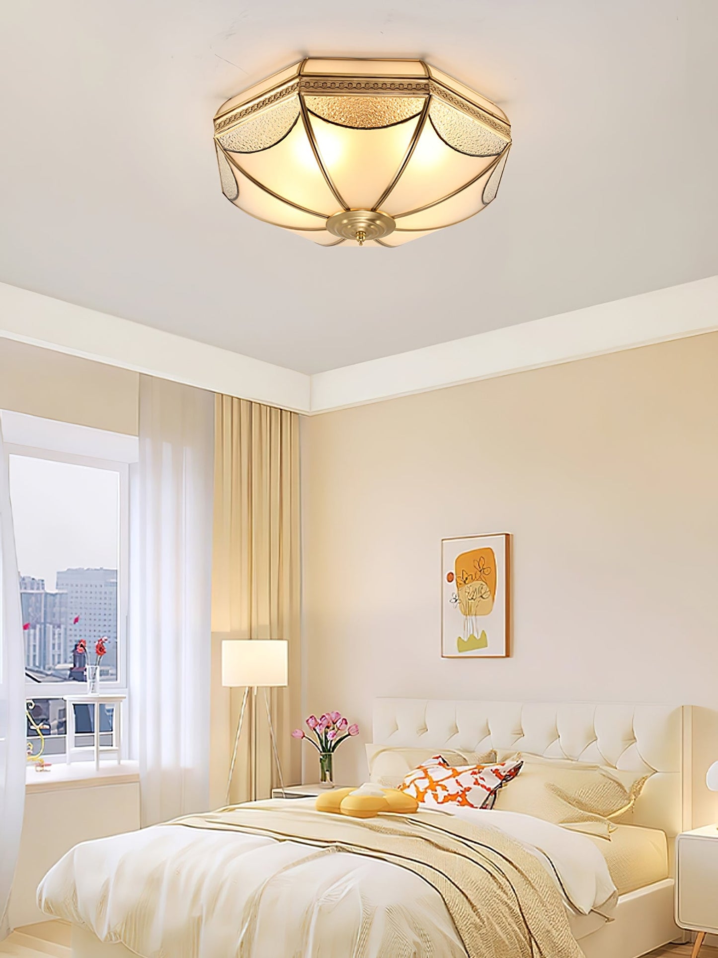 Warehouse Dome Shape Ceiling Lamp | Brass & Glass | 3/4/6 Bulbs Options
