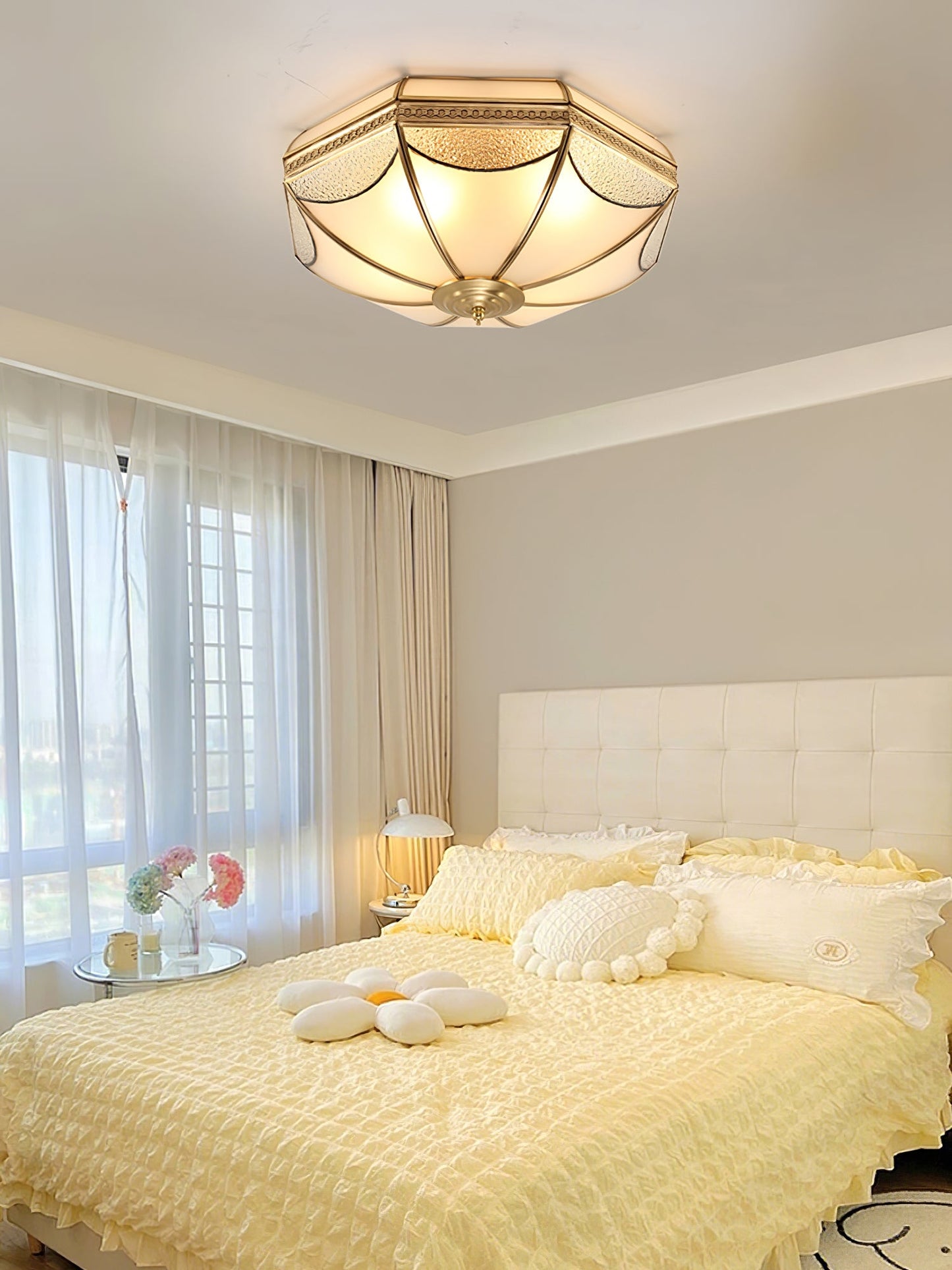 Warehouse Dome Shape Ceiling Lamp | Brass & Glass | 3/4/6 Bulbs Options