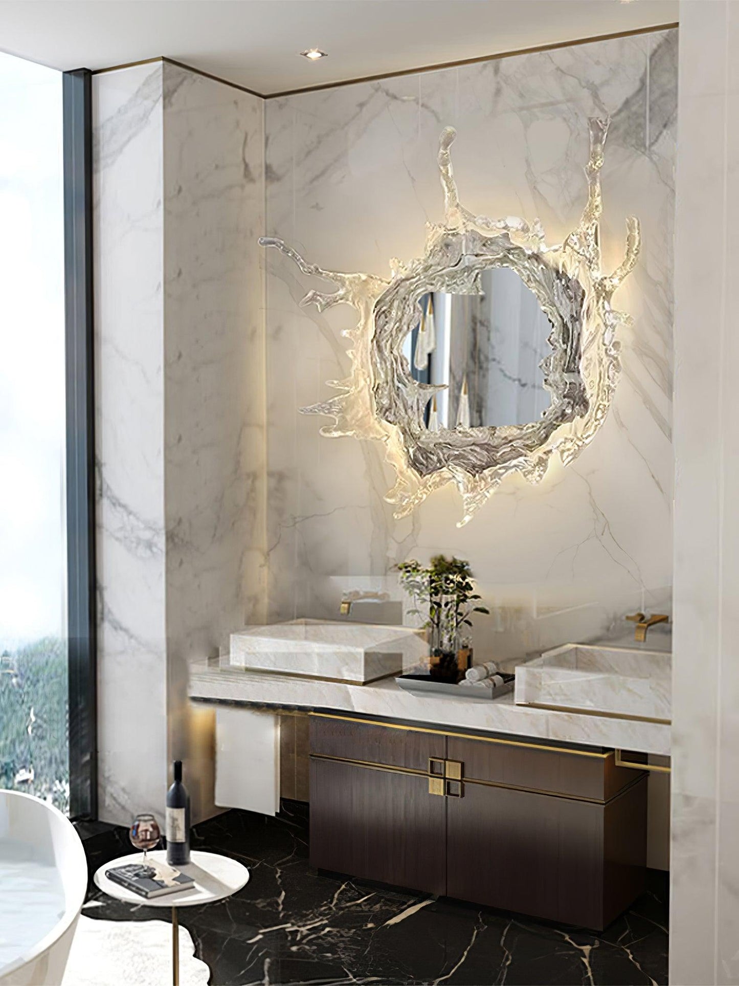 Mirror Wall Lamp | Stainless Steel & Mirror | Gold or Chrome Finish