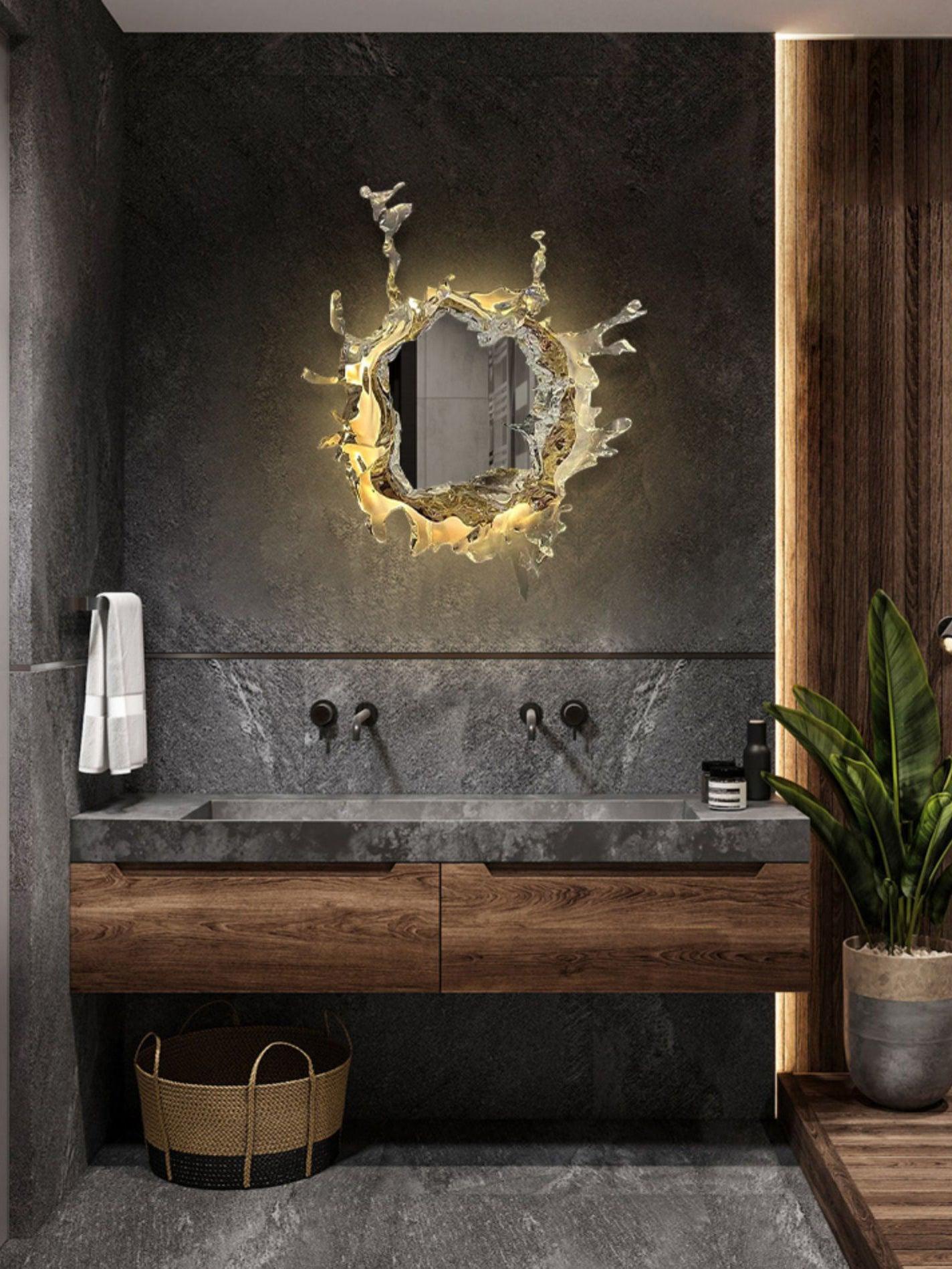 Mirror Wall Lamp | Stainless Steel & Mirror | Gold or Chrome Finish
