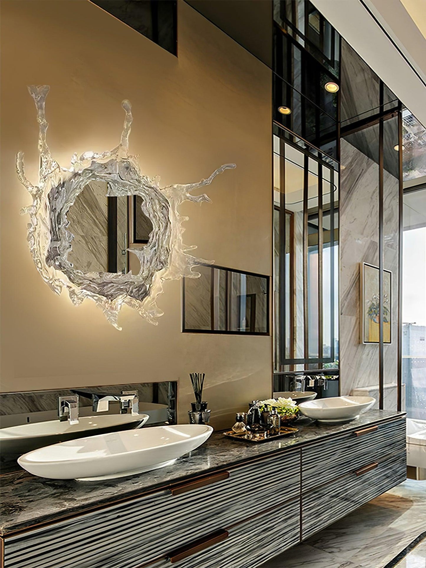 Mirror Wall Lamp | Stainless Steel & Mirror | Gold or Chrome Finish