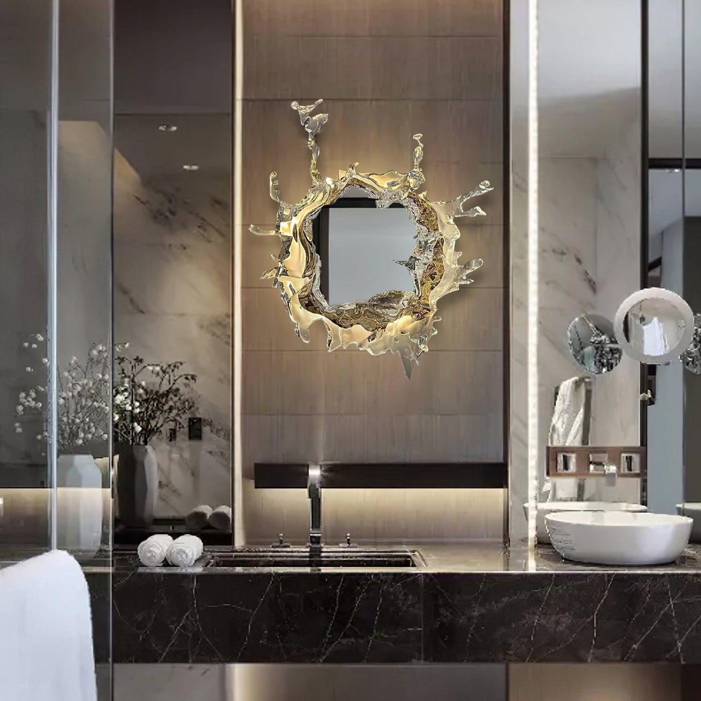 Mirror Wall Lamp | Stainless Steel & Mirror | Gold or Chrome Finish