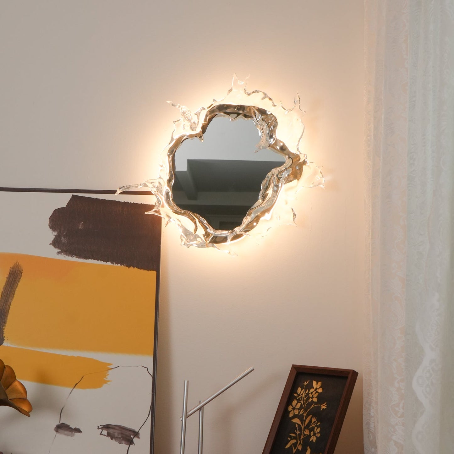 Mirror Wall Lamp | Stainless Steel & Mirror | Gold or Chrome Finish