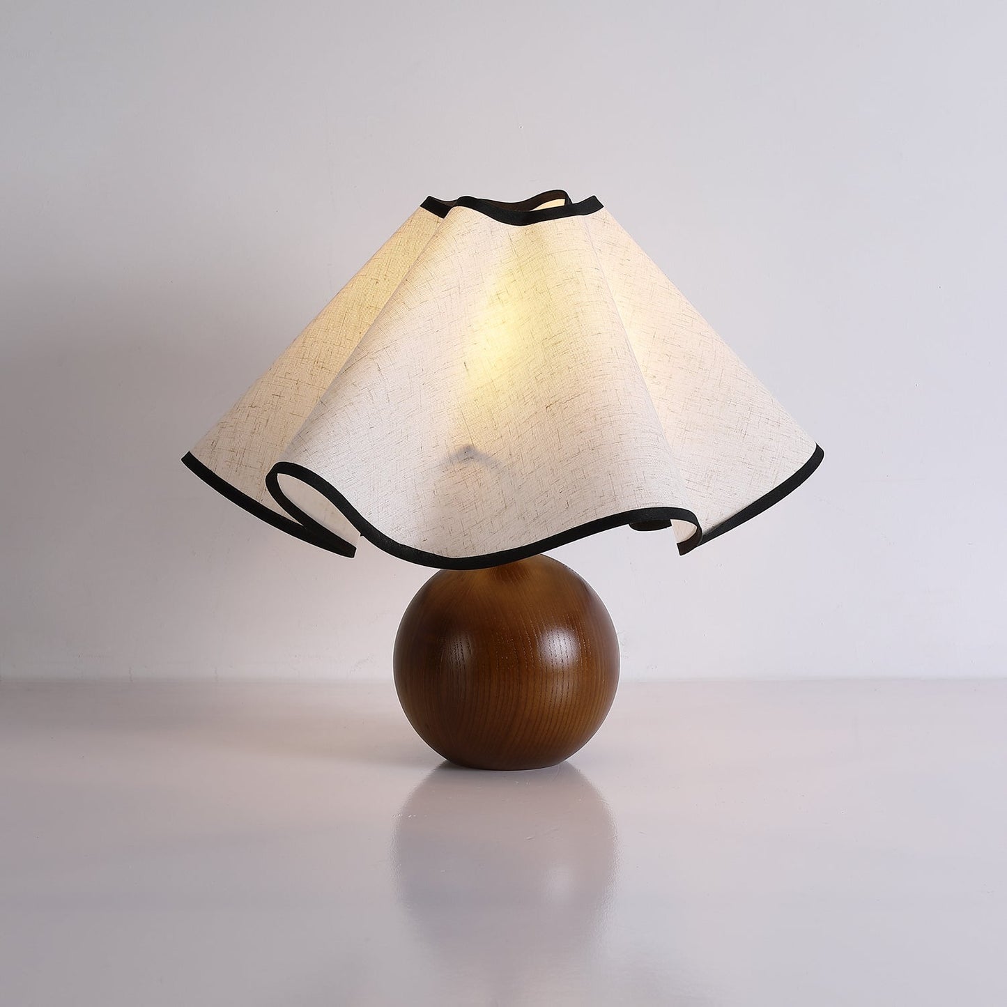 Wavecrest Table Lamp | Wooden Base & Fabric Shade | Walnut Color