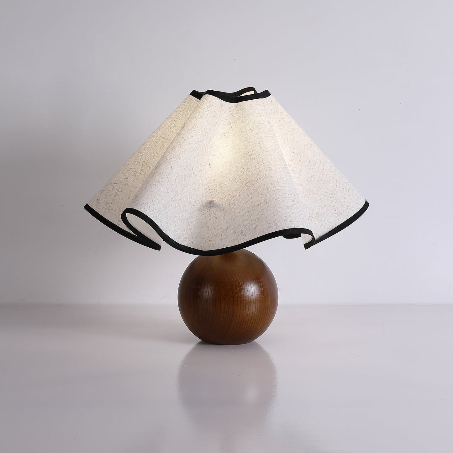 Wavecrest Table Lamp | Wooden Base & Fabric Shade | Walnut Color