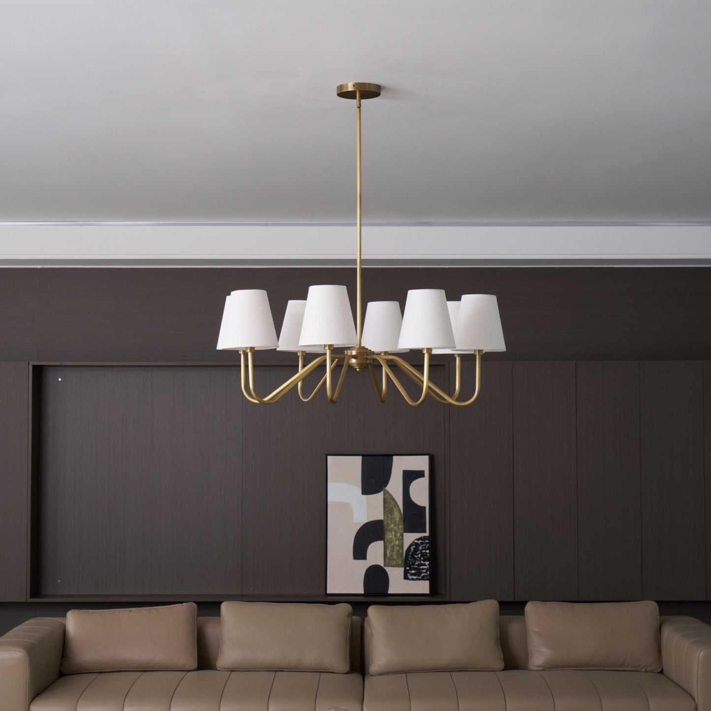 Welsley Chandelier | Brass with White Fabric Shade | 5 or 8 Lights
