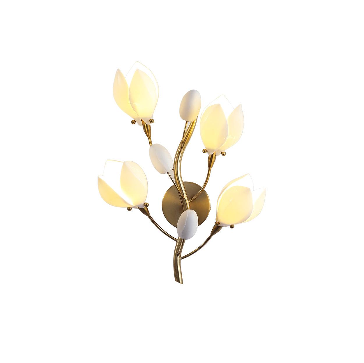 Porcelain Magnolia Wall Lamp | White Ceramic & Gold Metal | Set of 2