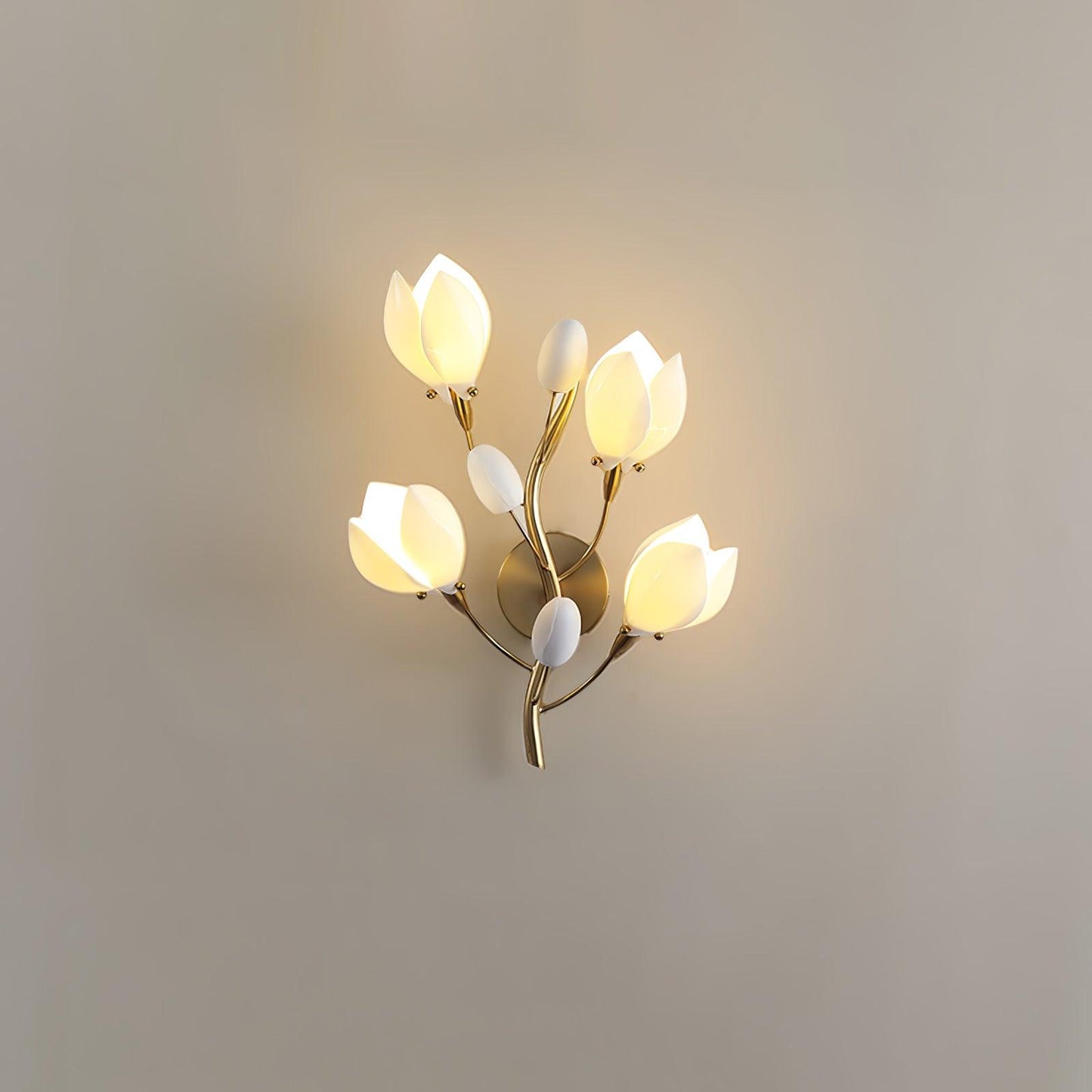 Porcelain Magnolia Wall Lamp | White Ceramic & Gold Metal | Set of 2